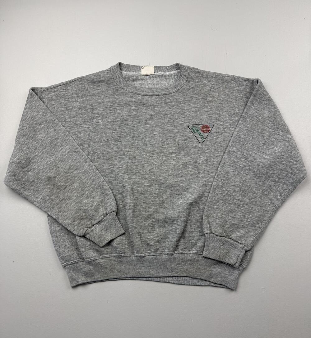 Vintage Shawnee Sweatshirt Mens Gray Fleece Crewneck Liberty Graphic Read